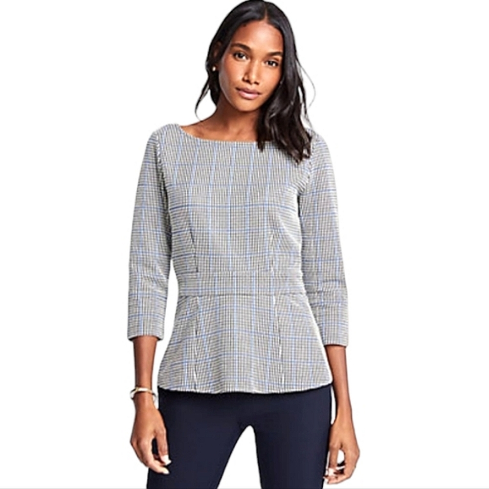 NWOT Ann Taylor Plaid Peplum Top